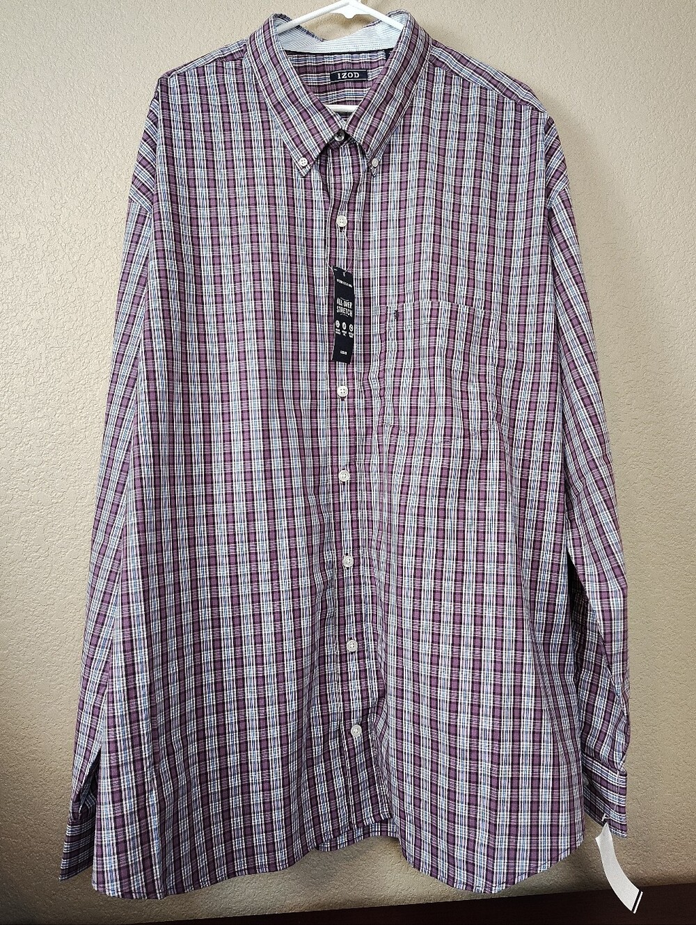 IZOD Men’s Purple Plaid Big And Tall Button-Down Long Sleeve Shirt